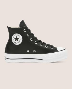 Converse Chuck Taylor All Star Lift Clean Leather High Tops Shoes Black | CV-673GBI