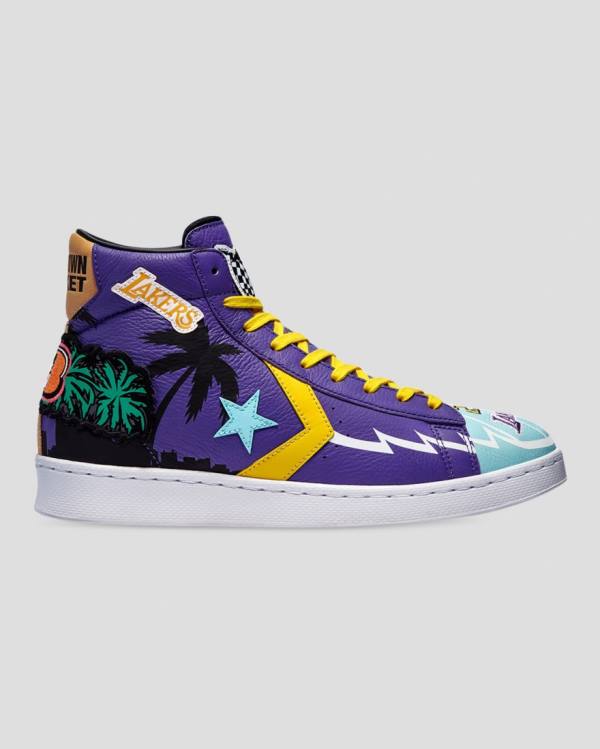 Converse Chinatown Market Pro Leather High Tops Shoes Blue Purple | CV-519OEF