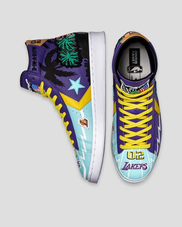 Converse Chinatown Market Pro Leather High Tops Shoes Blue Purple | CV-568WVJ