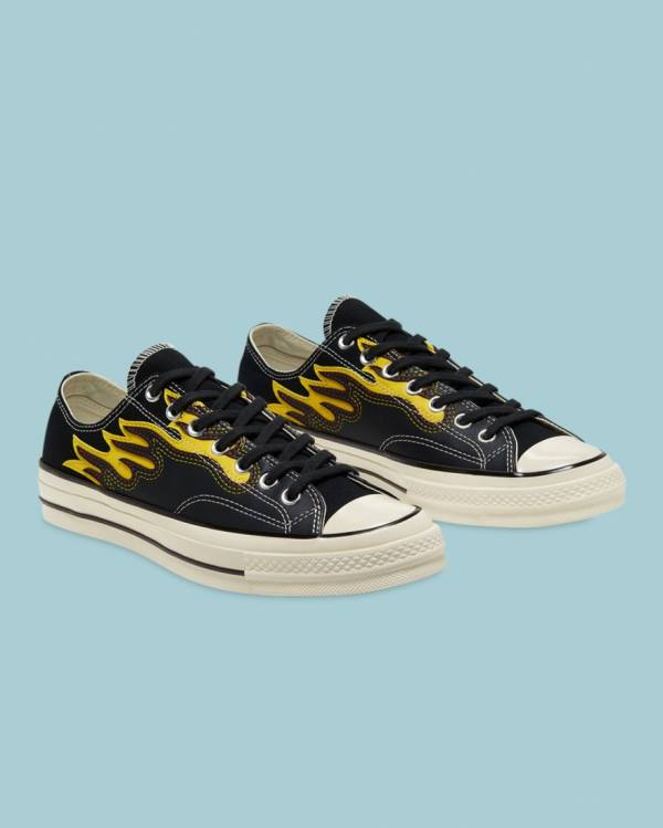 Converse Chuck 70 Archive Flame Overlay Low Tops Shoes Black | CV-201RTP