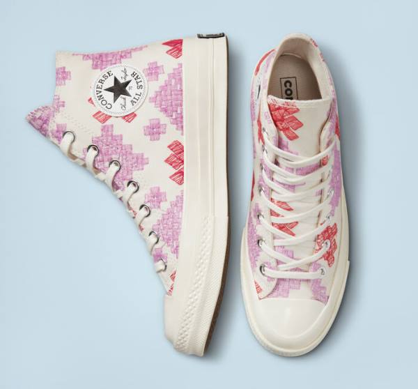 Converse Chuck 70 Bright Embroidery High Tops Shoes Pink / Red | CV-104CFX