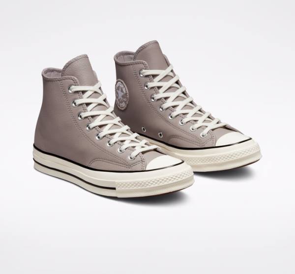 Converse Chuck 70 Crafted Leather High Tops Shoes Grey / Black | CV-142XOQ