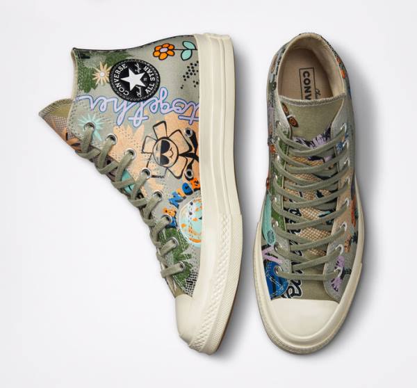 Converse Chuck 70 Floral High Tops Shoes Olive / Multicolor | CV-839FPT