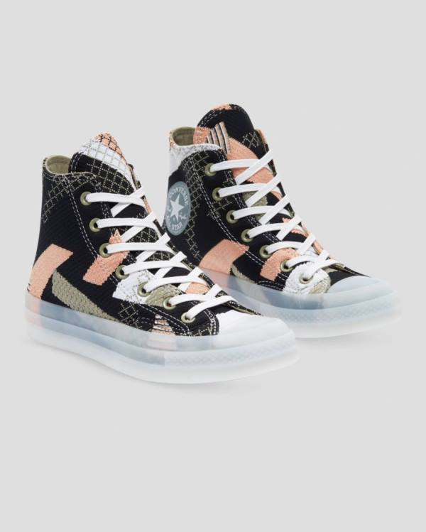 Converse Chuck 70 Knit Print High Tops Shoes Black Orange | CV-264MRY