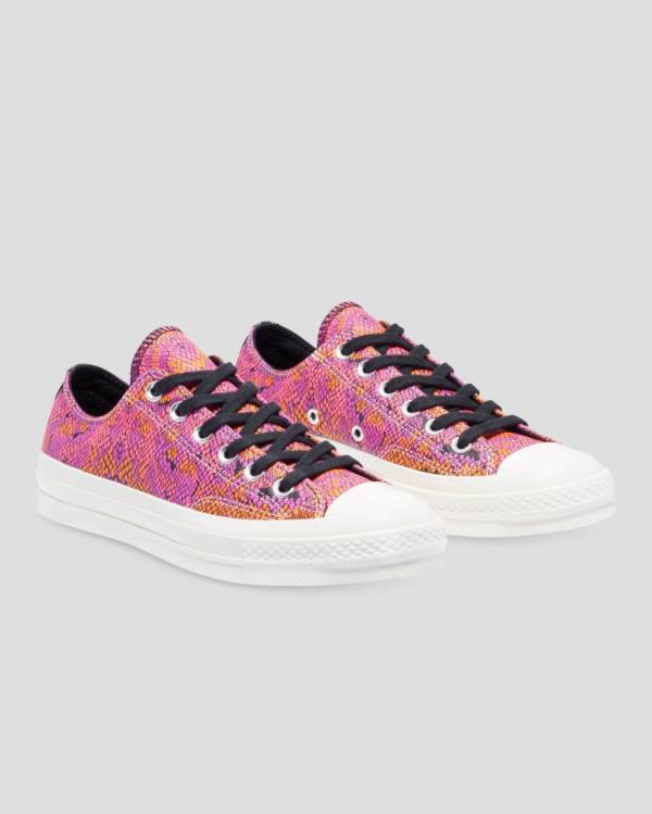 Converse Chuck 70 Leather Printed Low Tops Shoes Pink Orange | CV-089YLW