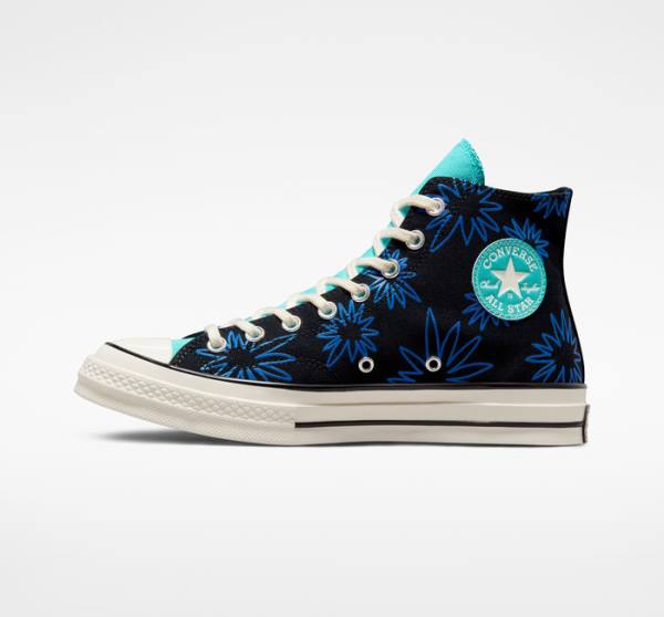 Converse Chuck 70 Sunny Floral High Tops Shoes Black / Turquoise / Royal | CV-841JUA