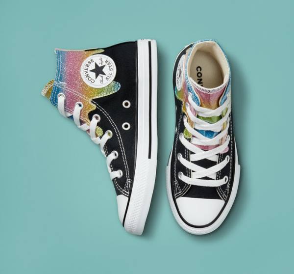 Converse Chuck Taylor All Star Glitter Drip High Tops Shoes Black / Beige White / Pink | CV-860IOL