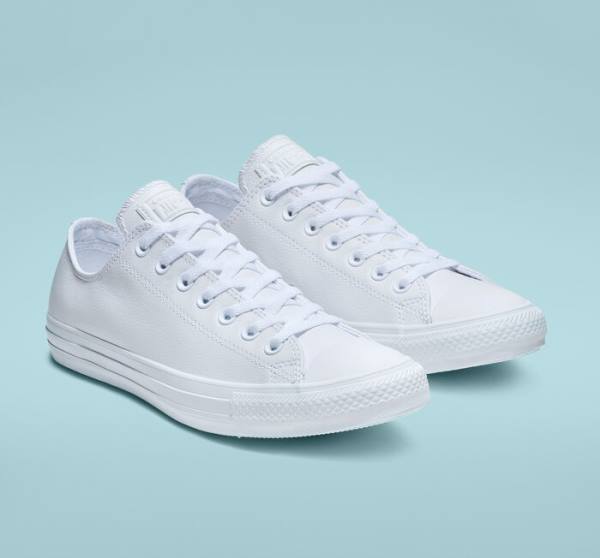 Converse Chuck Taylor All Star Leather All White Low Tops Shoes White | CV-934ETL