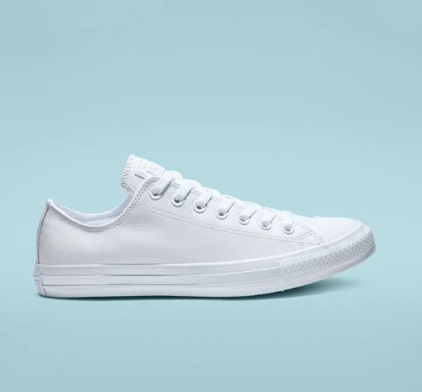 Converse Chuck Taylor All Star Leather All White Low Tops Shoes White | CV-934ETL