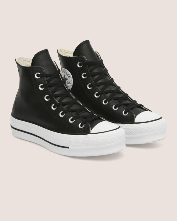 Converse Chuck Taylor All Star Lift Clean Leather High Tops Shoes Black | CV-673GBI