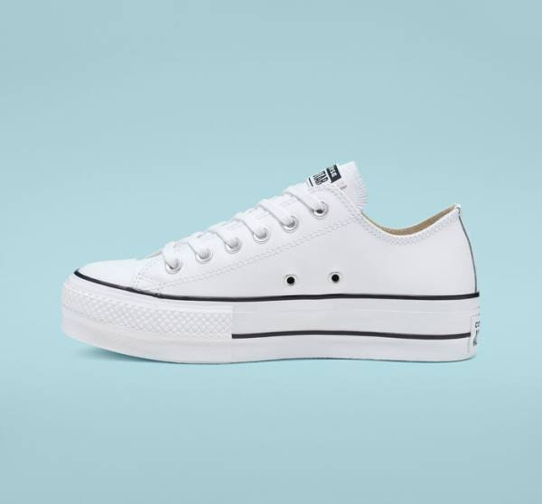 Converse Chuck Taylor All Star Lift Platform Leather Low Tops Shoes White / Black / White | CV-043GYS