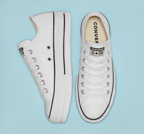 Converse Chuck Taylor All Star Lift Platform Leather Low Tops Shoes White / Black / White | CV-043GYS