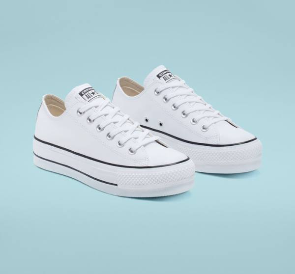 Converse Chuck Taylor All Star Lift Platform Leather Low Tops Shoes White / Black / White | CV-043GYS