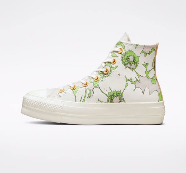 Converse Chuck Taylor All Star Lift Platform Crafted Florals High Tops Shoes Brown / Light Green | CV-109SEZ