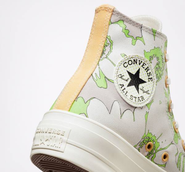 Converse Chuck Taylor All Star Lift Platform Crafted Florals High Tops Shoes Brown / Light Green | CV-109SEZ