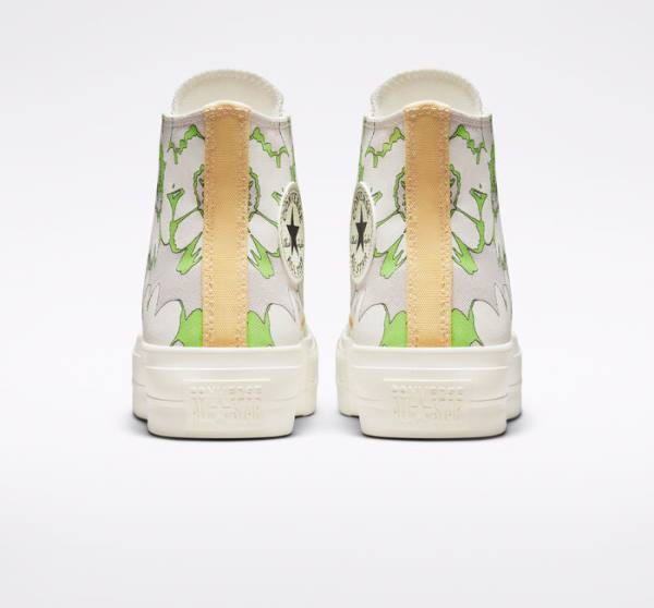 Converse Chuck Taylor All Star Lift Platform Crafted Florals High Tops Shoes Brown / Light Green | CV-109SEZ