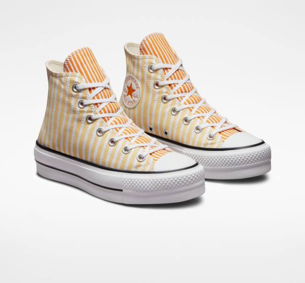 Converse Chuck Taylor All Star Lift Platform Stripes High Tops Shoes White / Mango / Deep Yellow | CV-132JAZ