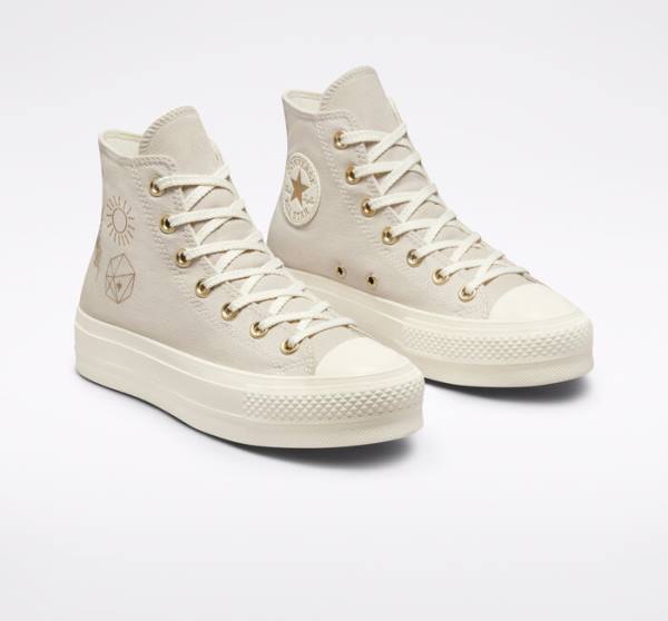 Converse Chuck Taylor All Star Lift Platform Golden Elements High Tops Shoes Brown / Light Gold | CV-284AYO