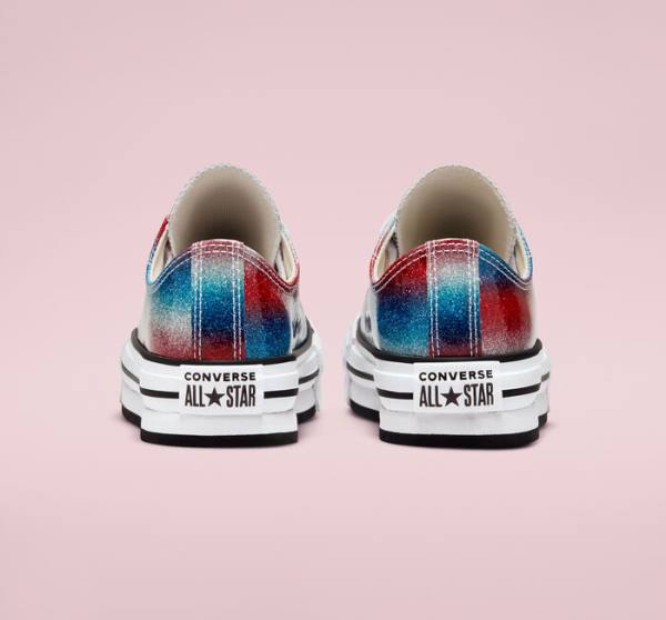 Converse Chuck Taylor All Star Lift Platform Glitter Drip Low Tops Shoes Blue / White / Red | CV-360REU