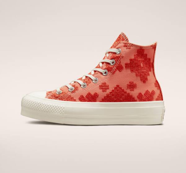 Converse Chuck Taylor All Star Lift Platform Tonal Embroidery High Tops Shoes Orange | CV-572BHL