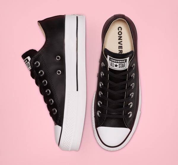 Converse Chuck Taylor All Star Lift Platform Leather Low Tops Shoes Black / White | CV-749RHS