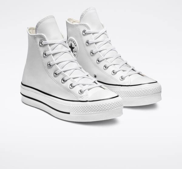 Converse Chuck Taylor All Star Lift Platform Leather High Tops Shoes White / Black / White | CV-835DZS