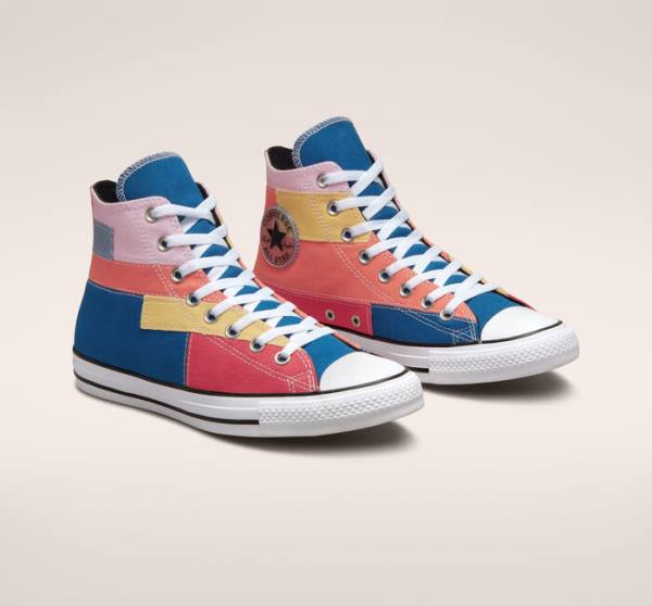 Converse Chuck Taylor All Star Patchwork High Tops Shoes Blue / Pink | CV-548BWH