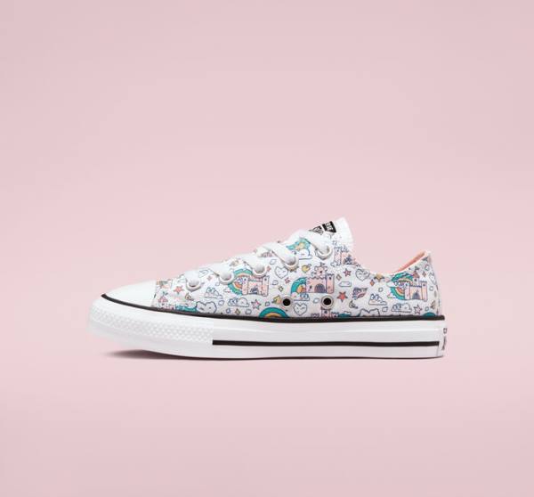 Converse Chuck Taylor All Star Rainbow Castles Low Tops Shoes White / Pink / Turquoise | CV-324TSP