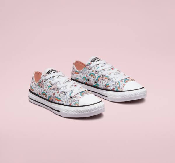 Converse Chuck Taylor All Star Rainbow Castles Low Tops Shoes White / Pink / Turquoise | CV-958EKR