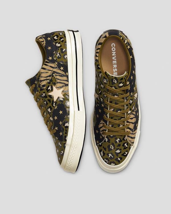 Converse One Star Archive Print Mix Low Tops Shoes Olive Leopard | CV-271NEK